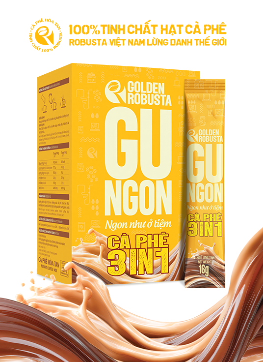 Bao bì cà phê hòa tan GOLDEN ROBUSTA GU NGON 3IN1.